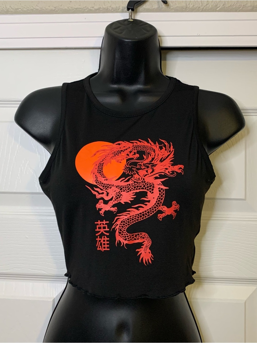 Black Crop Top With Red Dragon